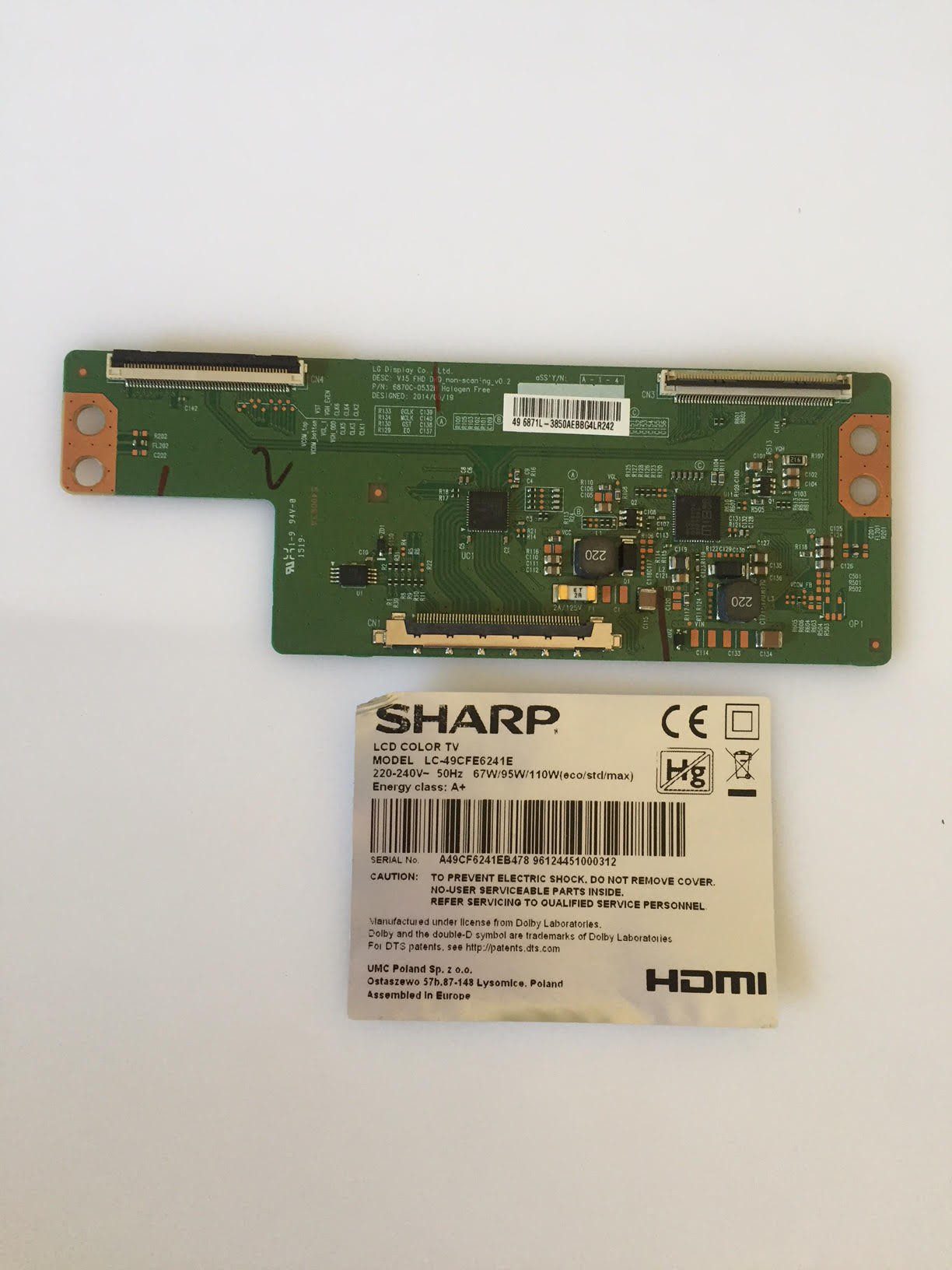 tcon 6870c-0532b 6871l panel lc.48u05g001 hw4951-04c extraido de tv sharp lc-49cfe6241e 2 tcon 6870c-0532b 6871l panel lc.48u05g001 hw4951-04c extraido de tv sharp lc-49cfe6241e - Imagen 2